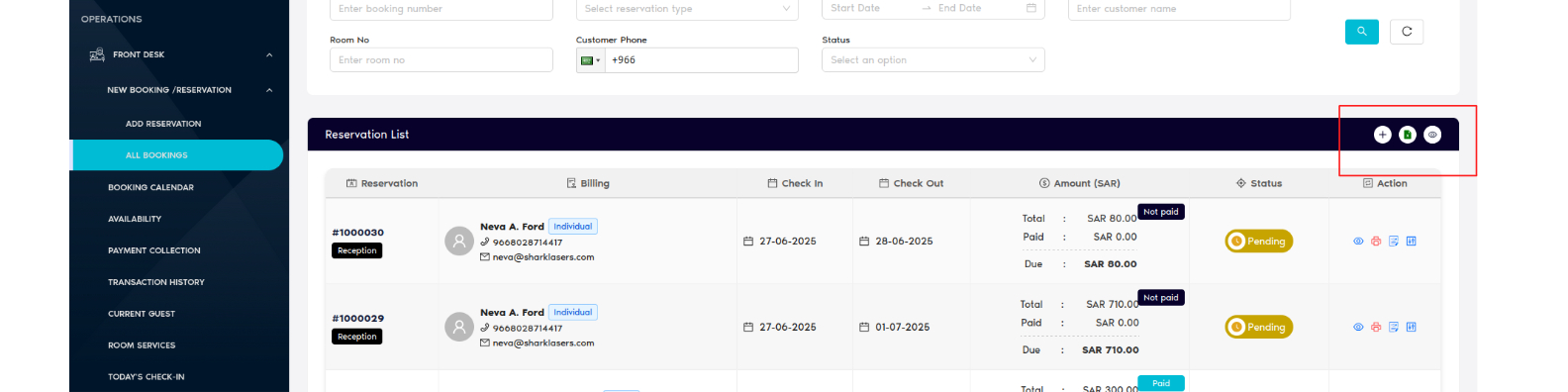 Additionals Items On Reservations