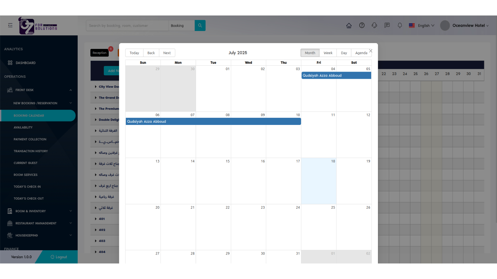 Inividual Room Wise Reservation