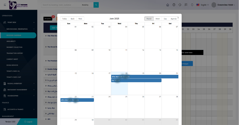 Monthly Booking View
