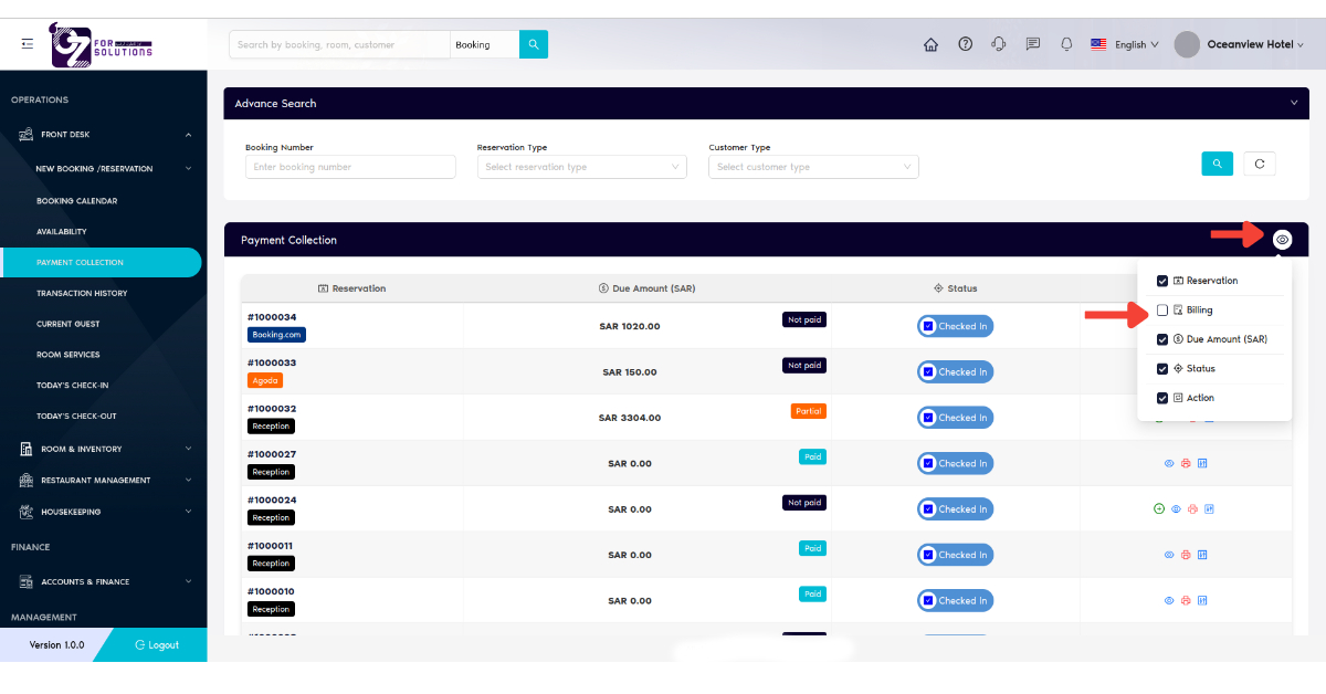 Payment Collection Column View Control