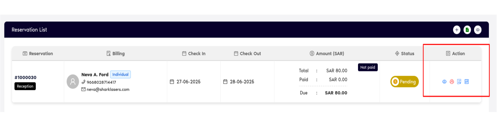 Reservation List Action