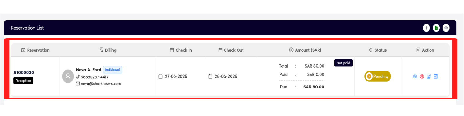 Review Reservation List Data