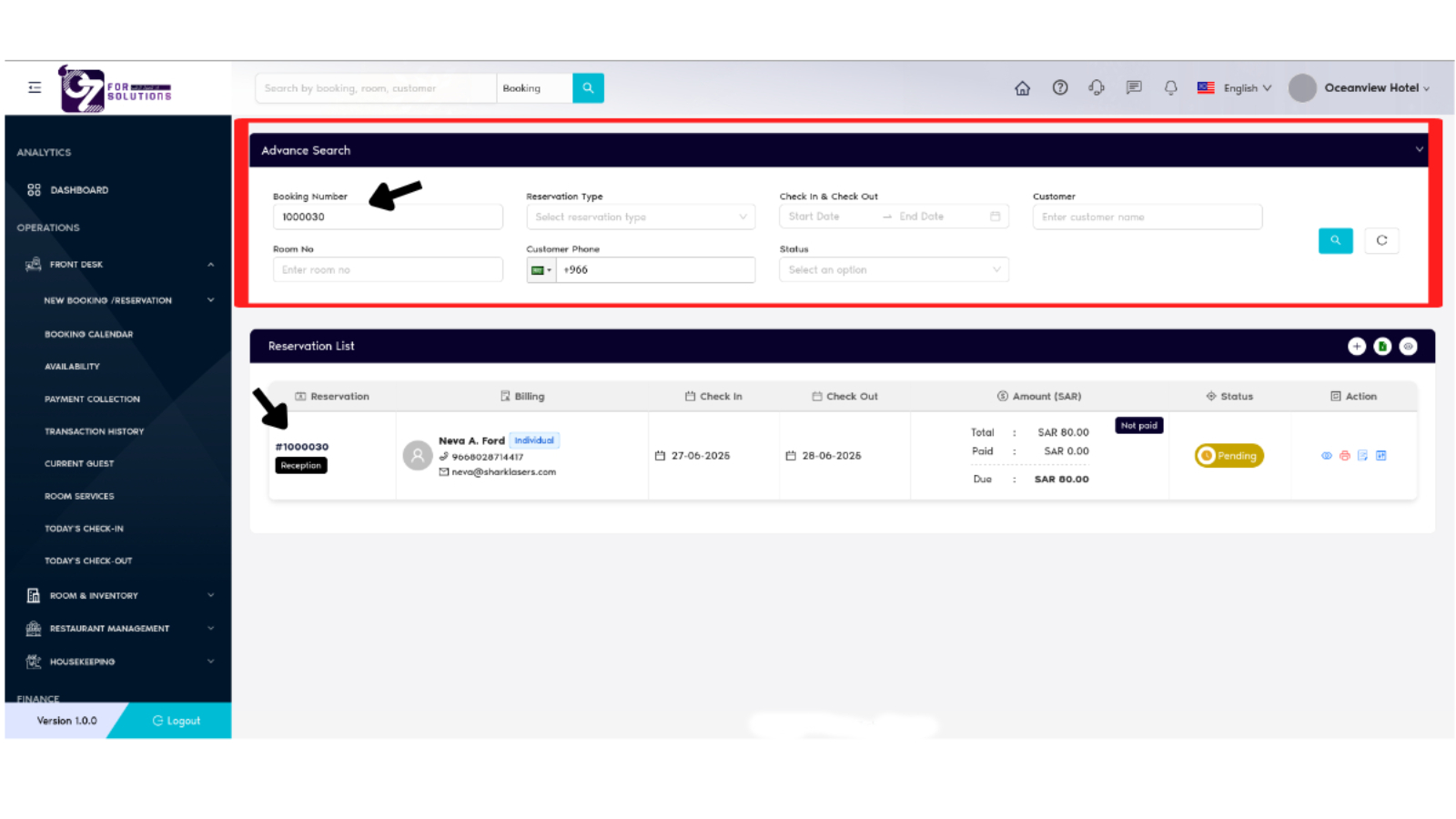 Reservation List Filters