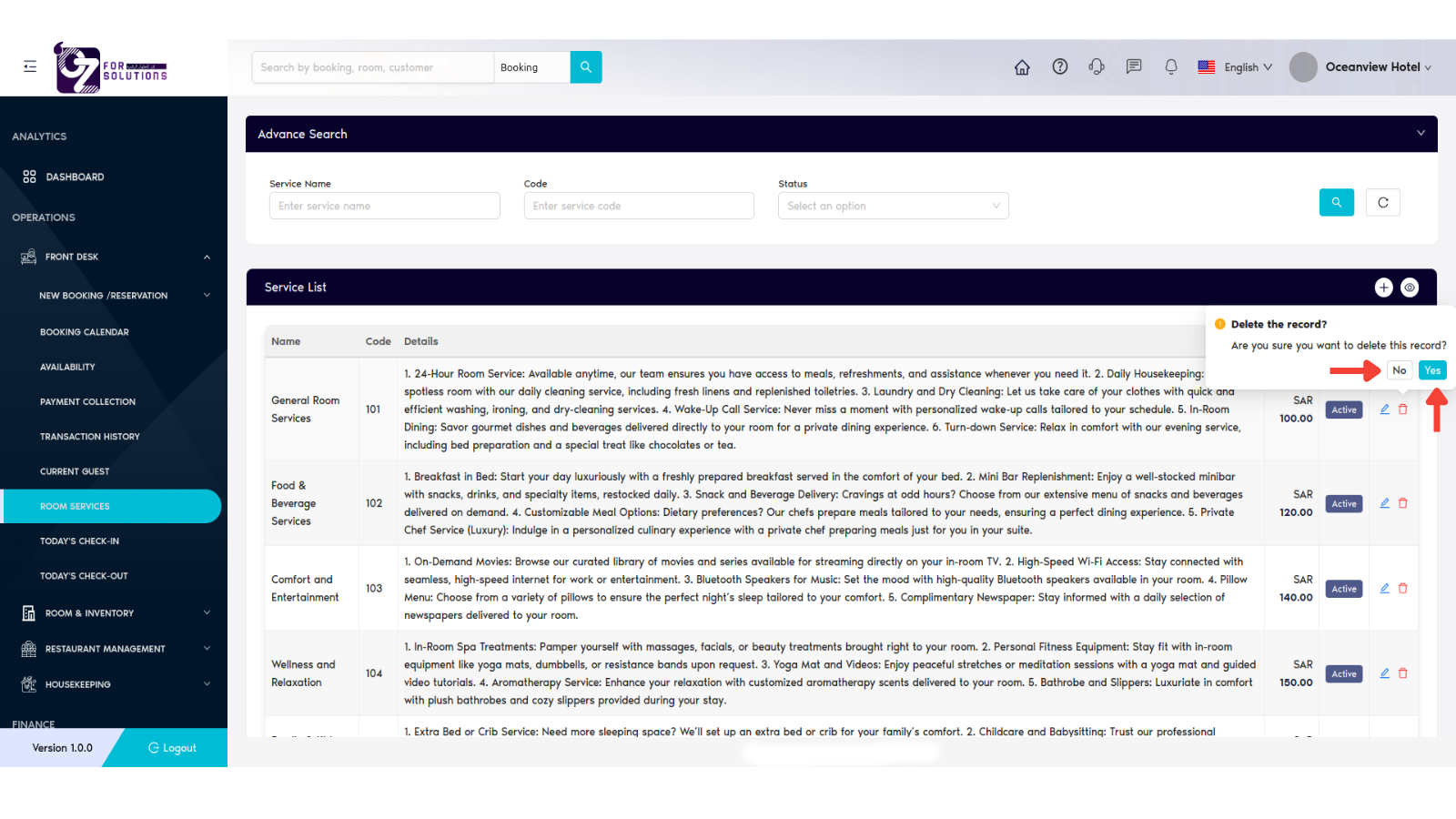 Delete Service Confirm