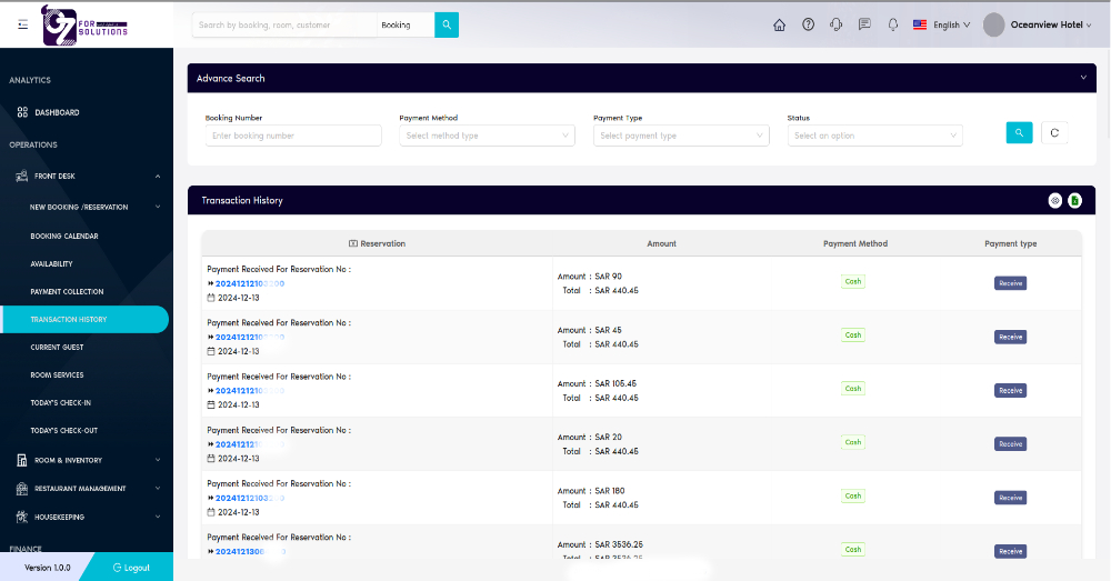 Transaction History Page