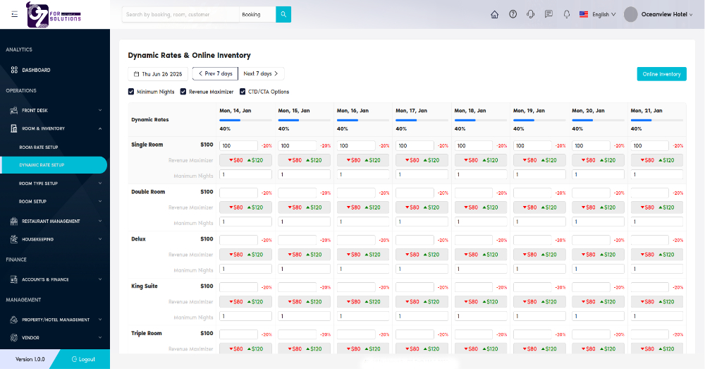 Dynamic Rate Setup Screenshot